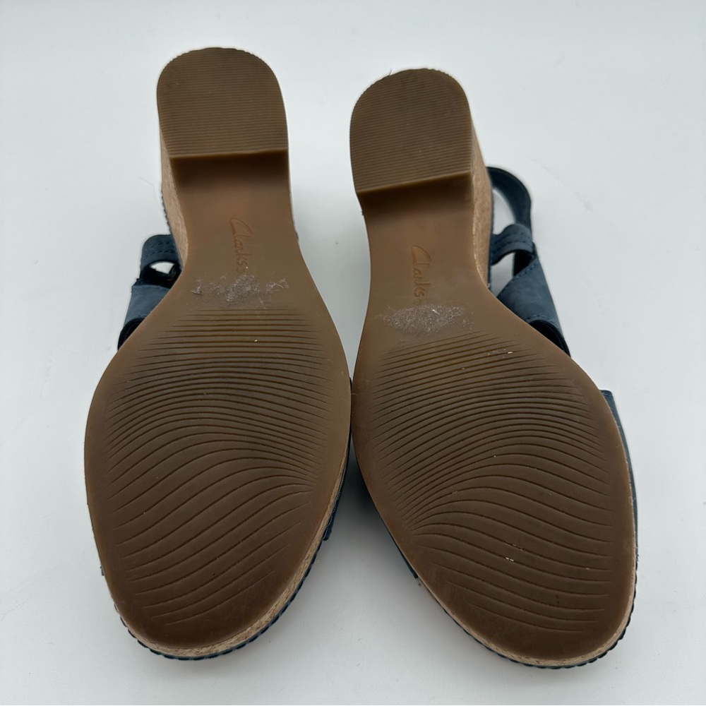 Clarks Giselle Navy Leather Wedge Sandals - Picture 7 of 9